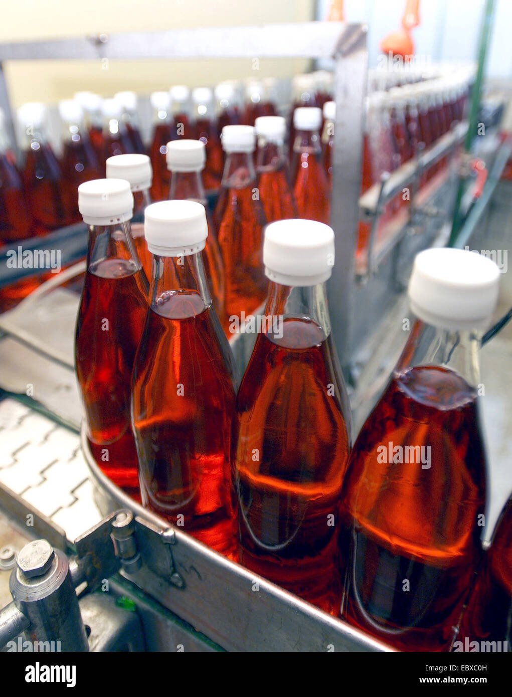 bottling plant with softdrink bottles Stock Photo
