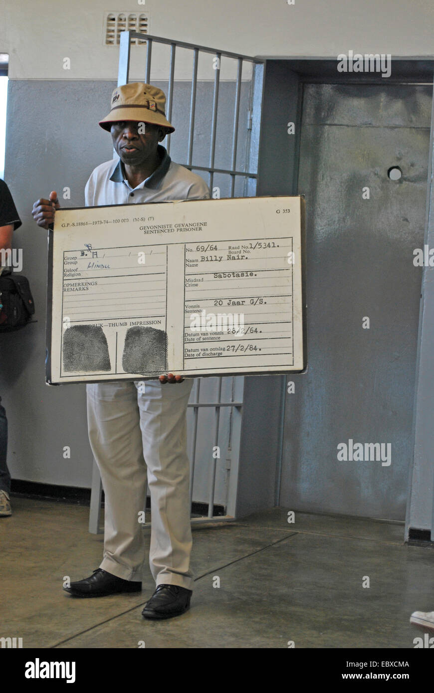 african in front of old prison at Robben Island, South Africa, Capetown Stock Photo