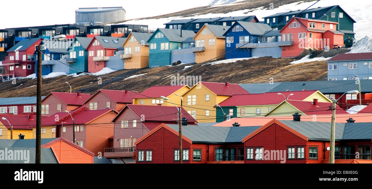 colourfull houses in Longyearbyen, Norway, Svalbard, Svalbard Inseln Stock Photo