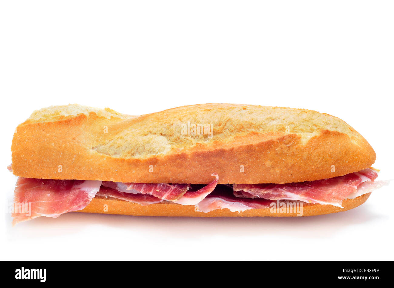 closeup of a spanish bocadillo de jamon serrano, a serrano ham sandwich, on  a white background Stock Photo - Alamy