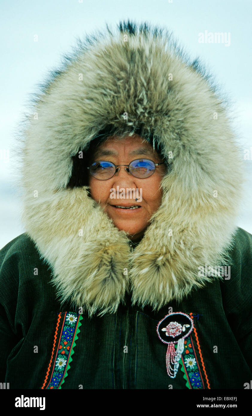 portrait of inuit woman, USA, Alaska, Unalaklet Stock Photo