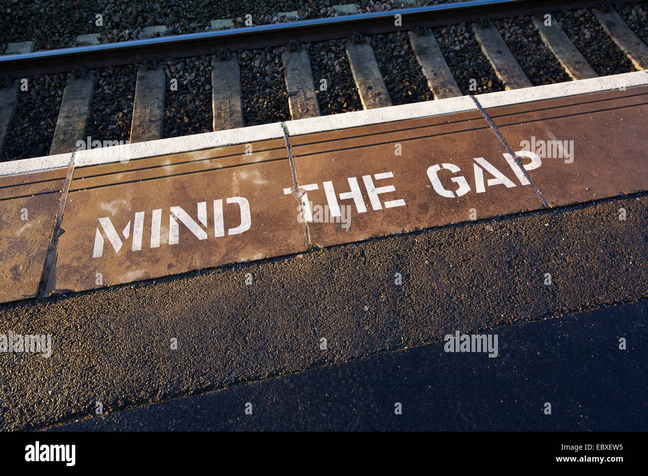 Mind The Gap sign at Sandwell and Dudley Station Sandwell West Midlands UK Stock Photo
