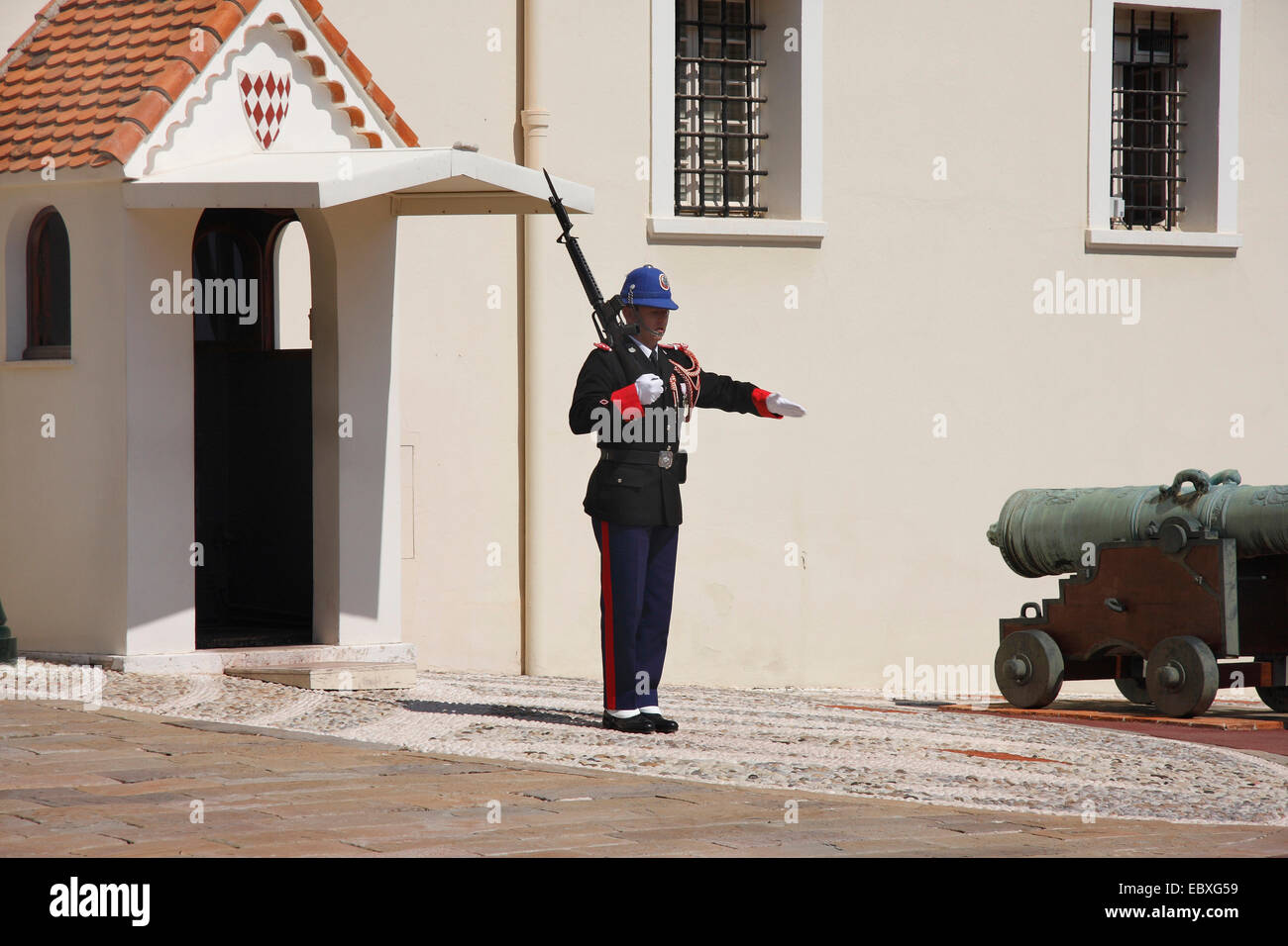 guard in front of the Grimaldi palace in Monaco, France, Monaco Stock Photo