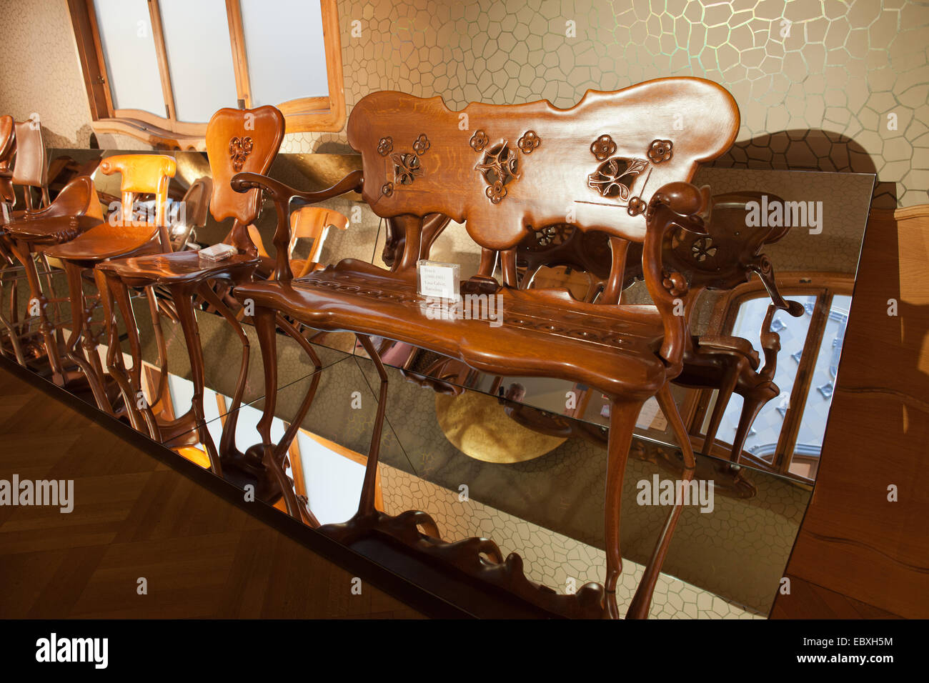 Casa Batllo bench and chairs, furniture by Antoni Gaudi design in