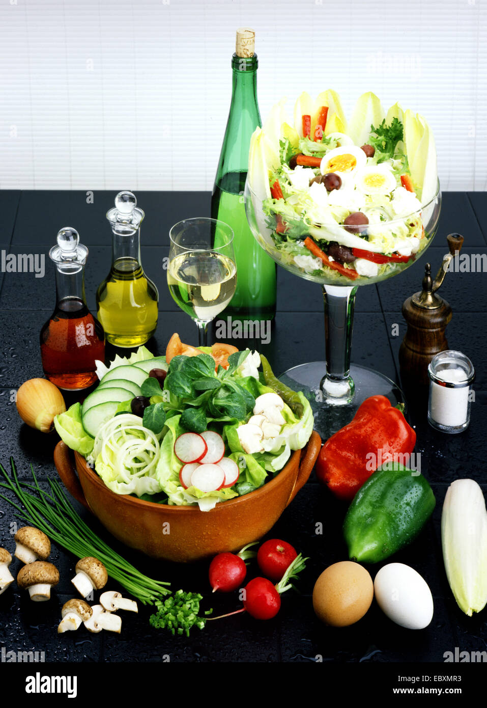 mixed salad, vinegar and oil Stock Photo Alamy