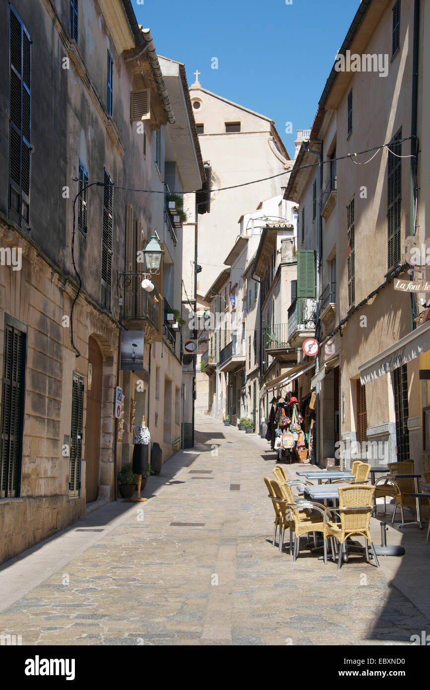 Narrow street in old Pollenca Mallorca Spain Stock Photo