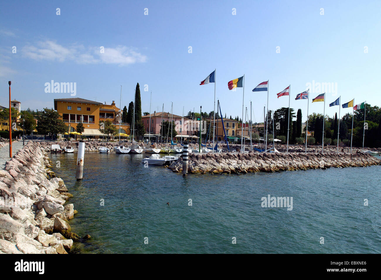 harbour of Cisano at Lake Garda Stock Photo