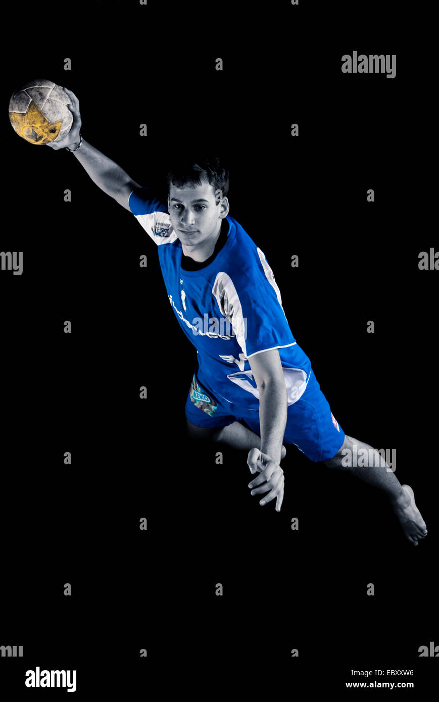 handball player in jump Stock Photo