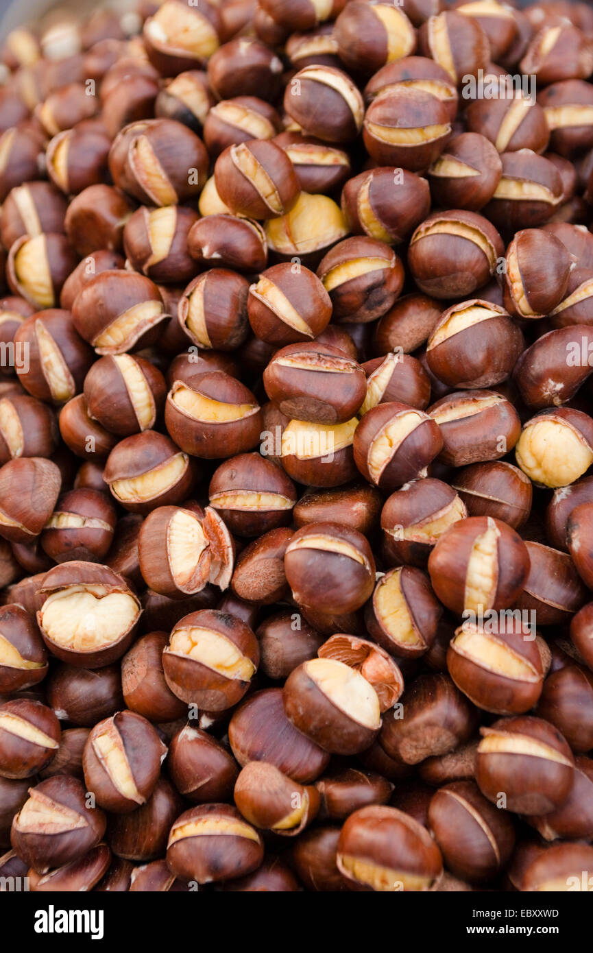 Spanish chestnut, sweet chestnut (Castanea sativa), Chestnuts on a market Stock Photo