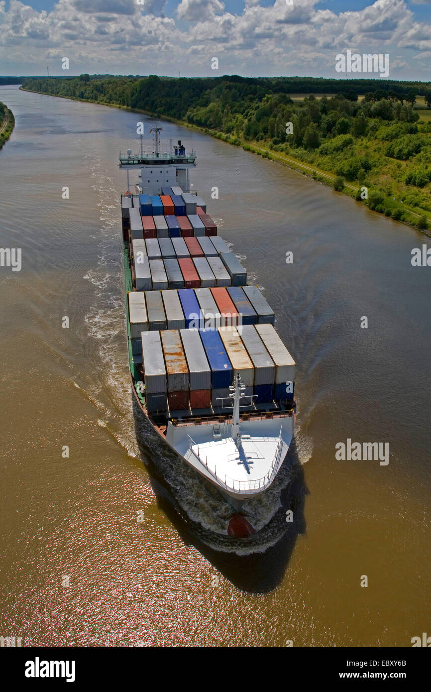 cargo ship MV Birkaland goes on the Kiel Canal, Germany, Schleswig-Holstein Stock Photo