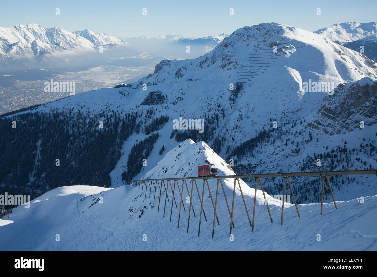 Olympic mountain railway Axamer Lizum, Innsbruck at back, Axams, Innsbruck, Tyrol, Austria Stock Photo