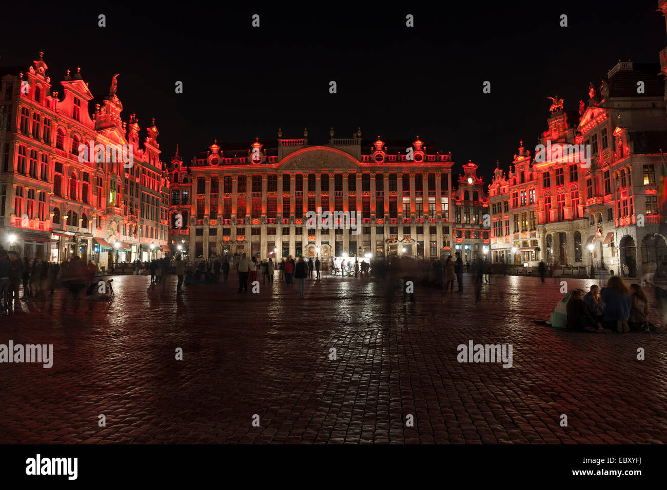 Grote Markt, Grand Place market square, illuminated at night, Brussels, Brussels Region, Belgium Stock Photo