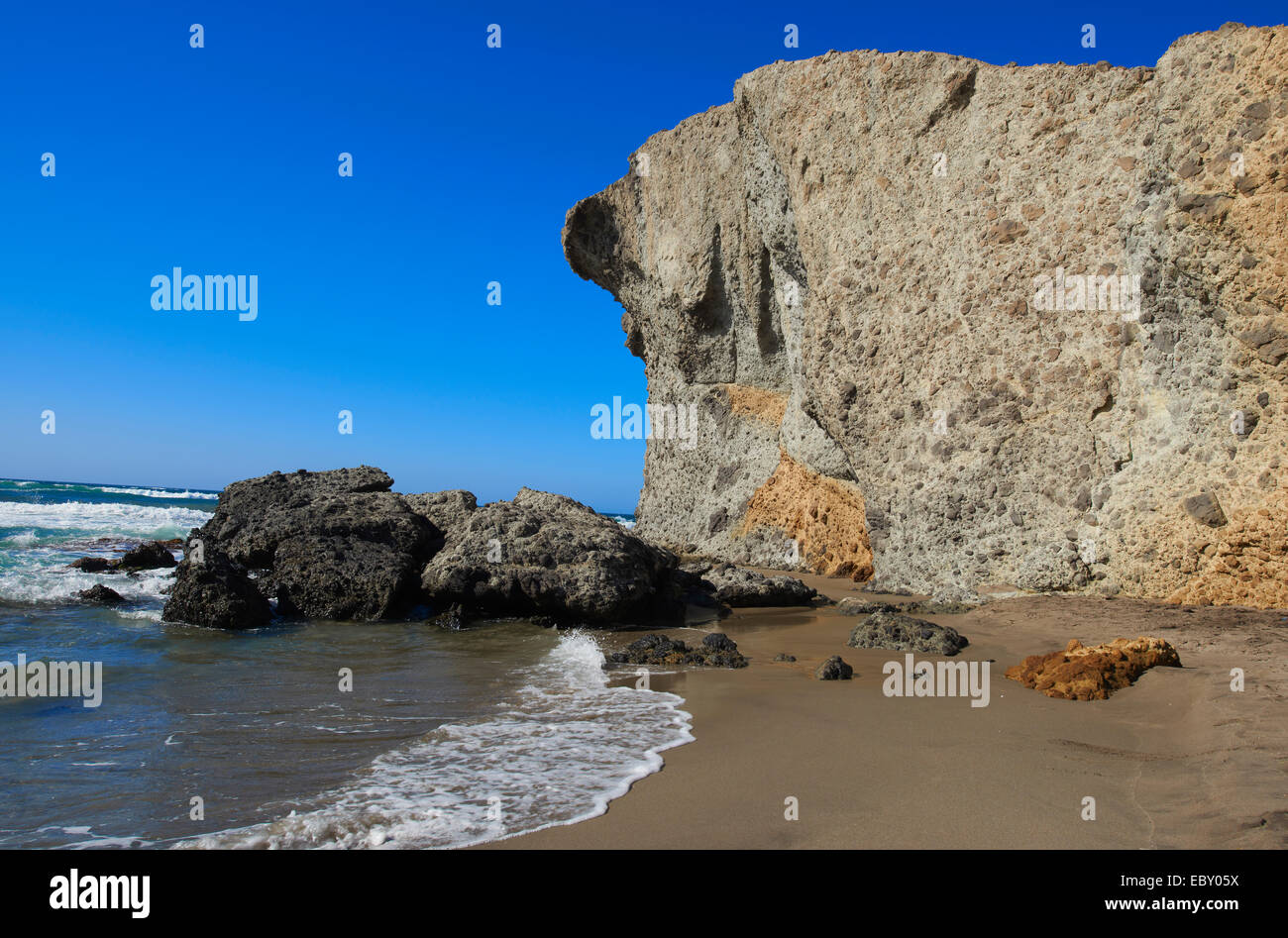 Cabo de Gata, Monsul Beach, Biosphere Reserve, Cabo de Gata-Nijar Natural Park, Almeria, Andalusia, Spain, Europe Stock Photo
