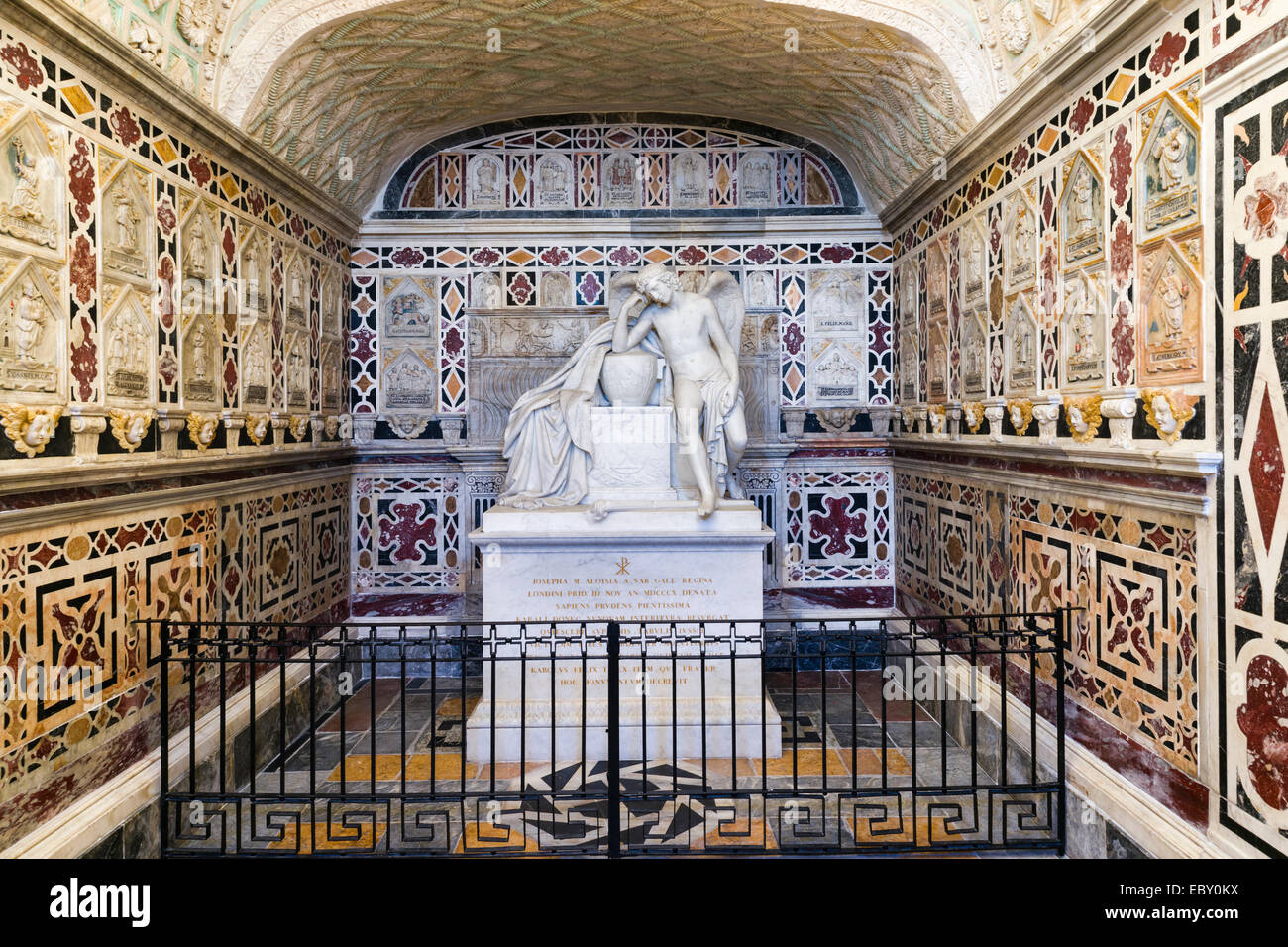 Tomb with an angel in the crypt of the Cathedral of Santa Maria di Castello, Cagliari, Sardinia, Italy Stock Photo