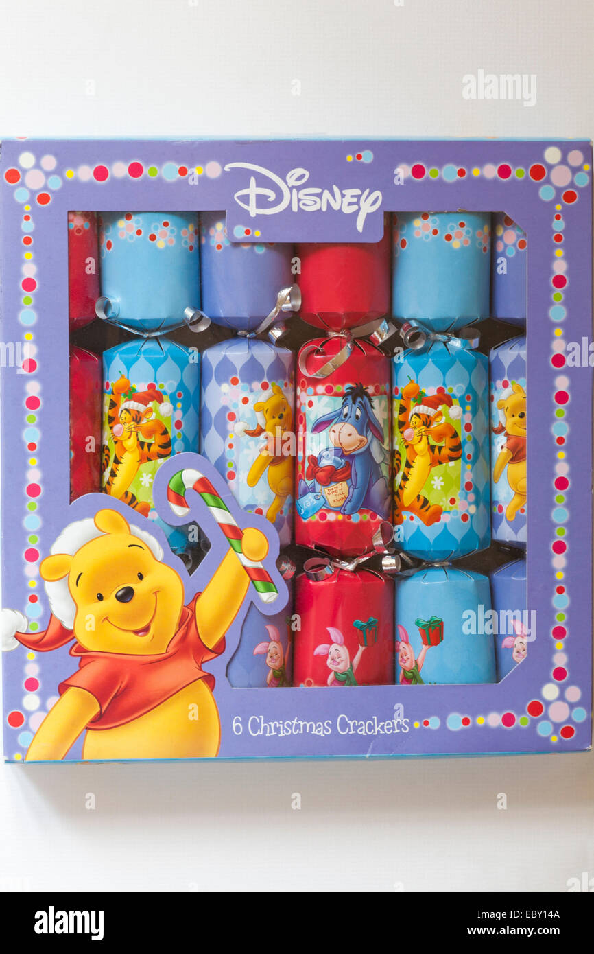 Box of Disney 6 Christmas crackers on white background Stock Image