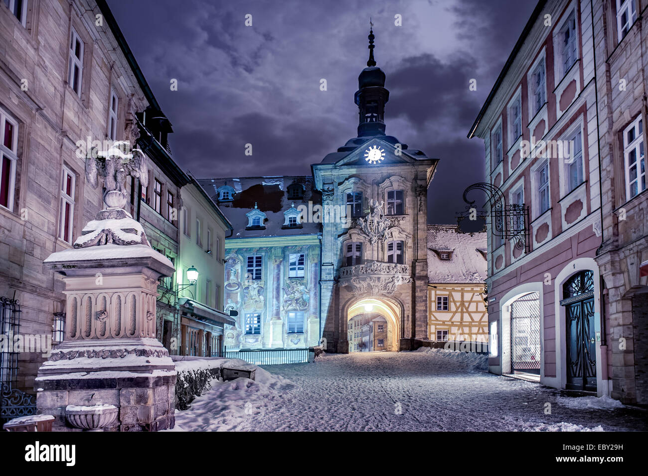 Night scenes of wintry Bamberg in Germany Stock Photo