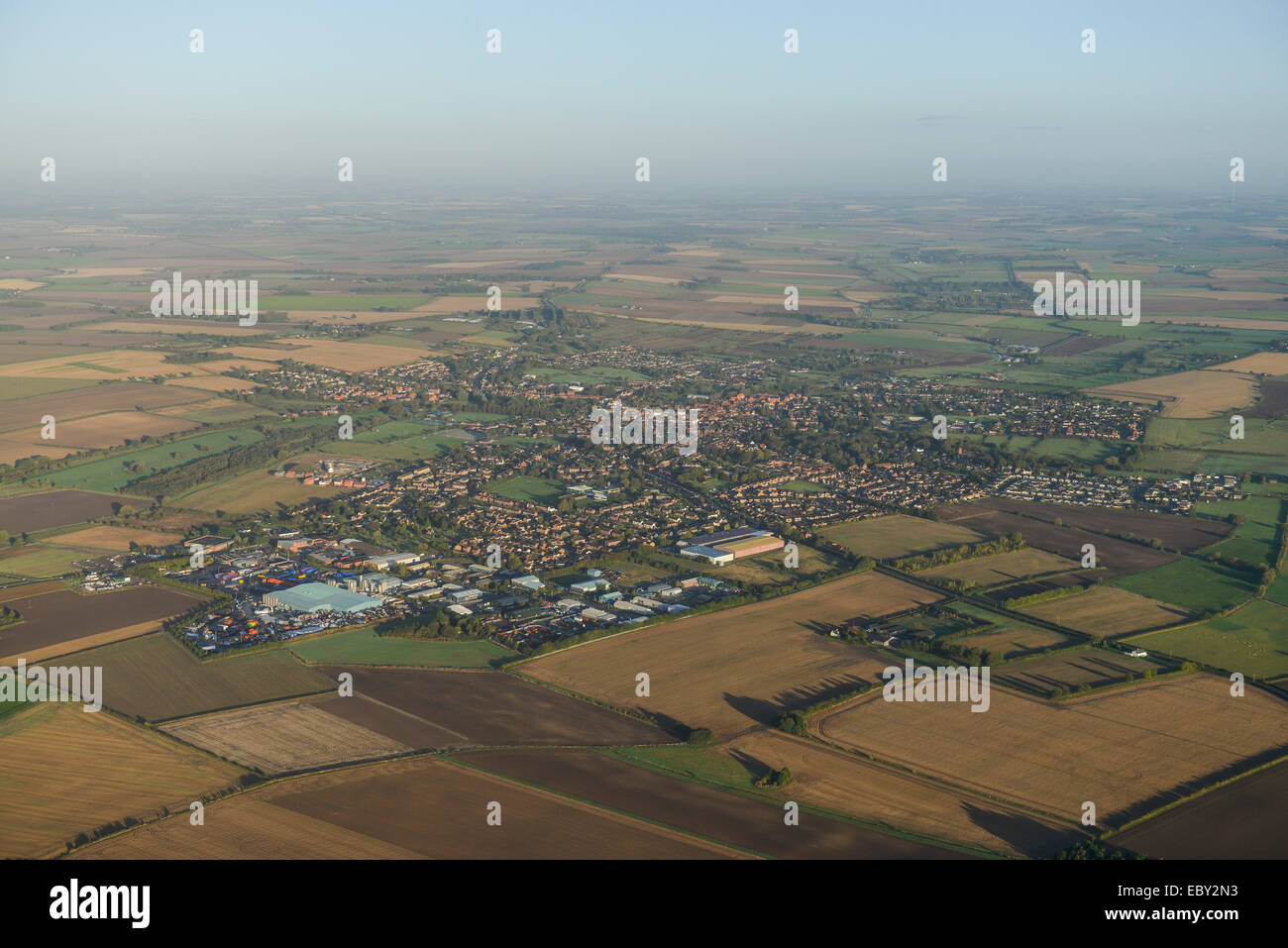 An aerial view of the Lincolnshire market town of Horncastle and surrounding countryside Stock Photo