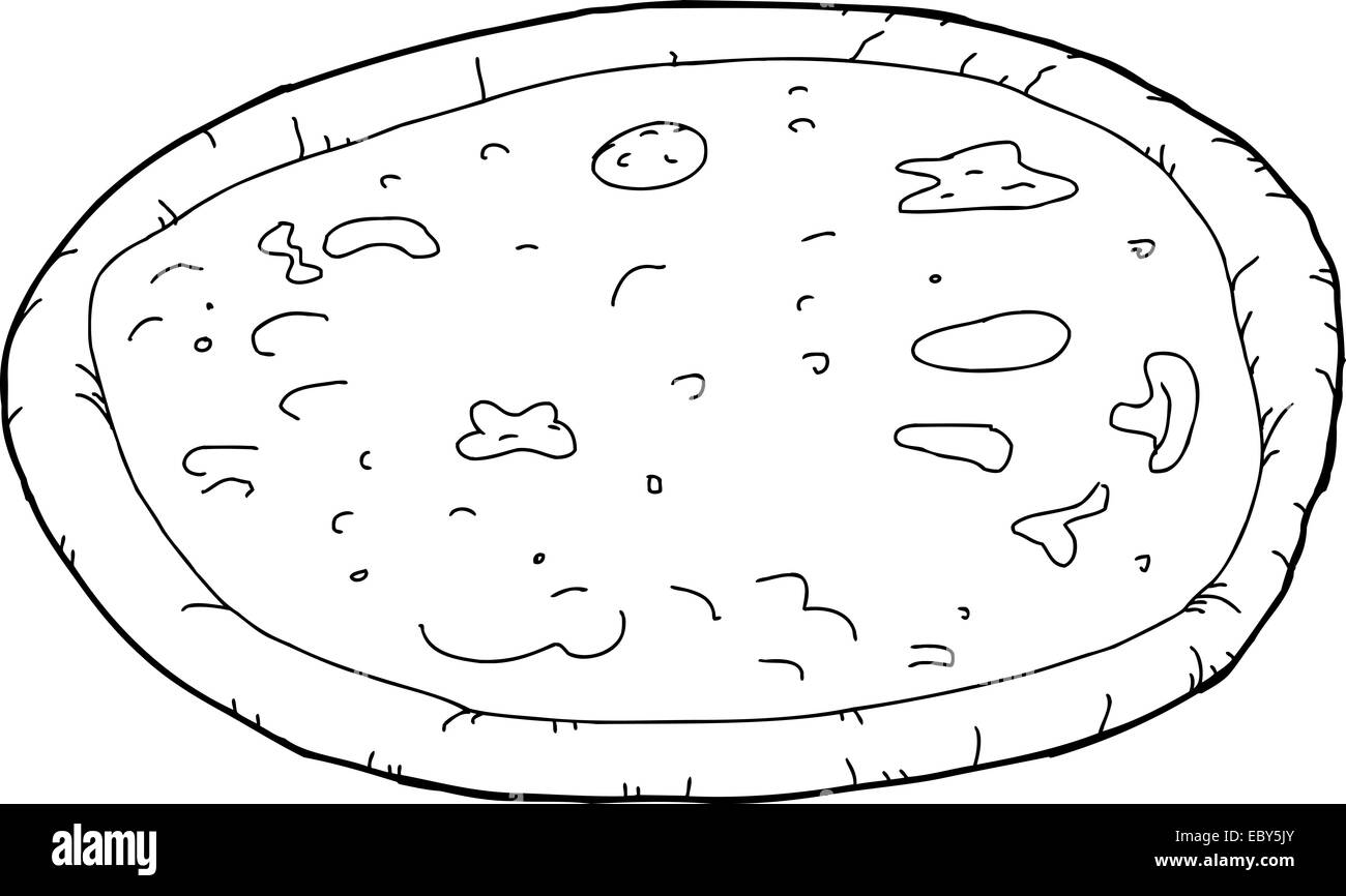 Outline of whole cartoon pizza over white Stock Photo