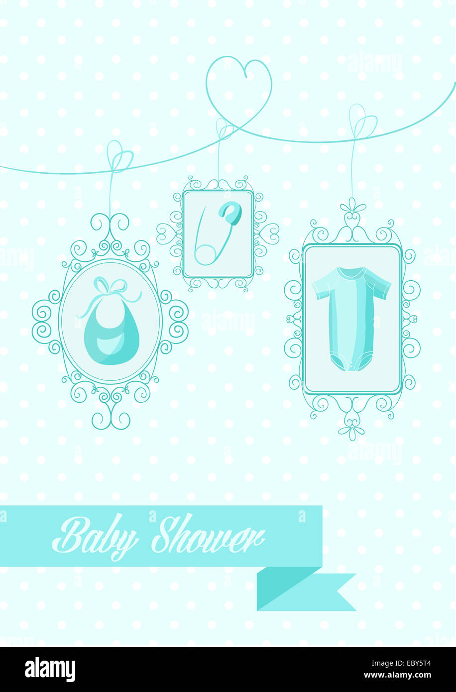 Baby shower boy hanging blue decoration elements. EPS10 vector file organized in layers for easy editing. Stock Photo