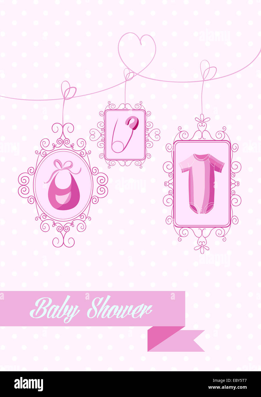 Baby shower girl hanging pink decoration elements. EPS10 vector file organized in layers for easy editing. Stock Photo
