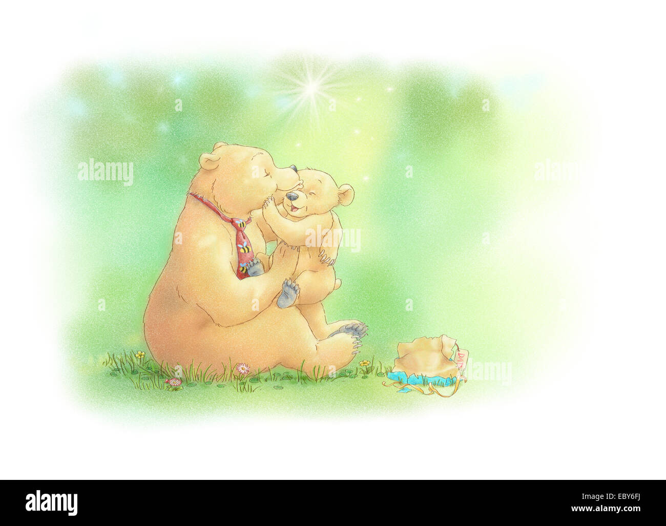 Illustration of a bear cub giving its present on father's day. Stock Photo