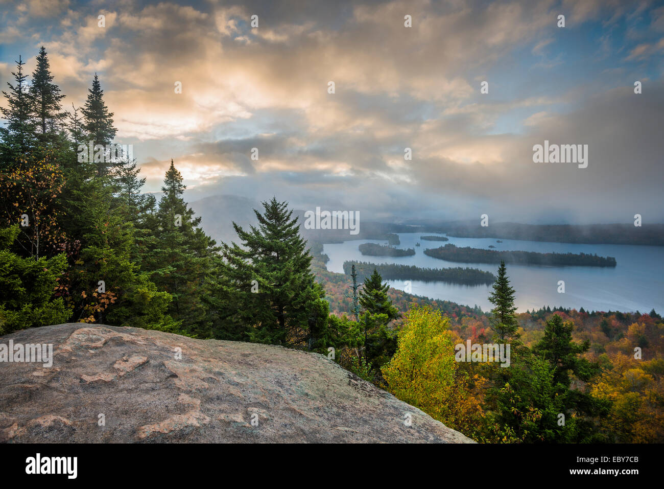 View of Blue Mountain Lake from Castle Rock, Adirondack Park, Hamilton Co., NY Stock Photo