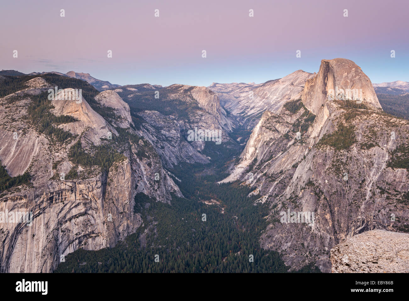 Half Dome and Yosemite Valley from Glacier Point, California, USA. Autumn (October) 2013. Stock Photo