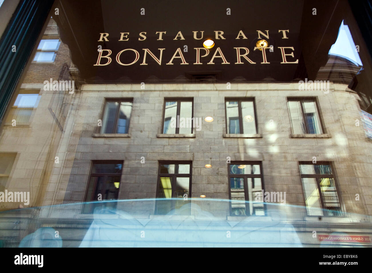 Auberge Bonaparte Window, Old Montreal, Quebec Provence, Canada Stock
