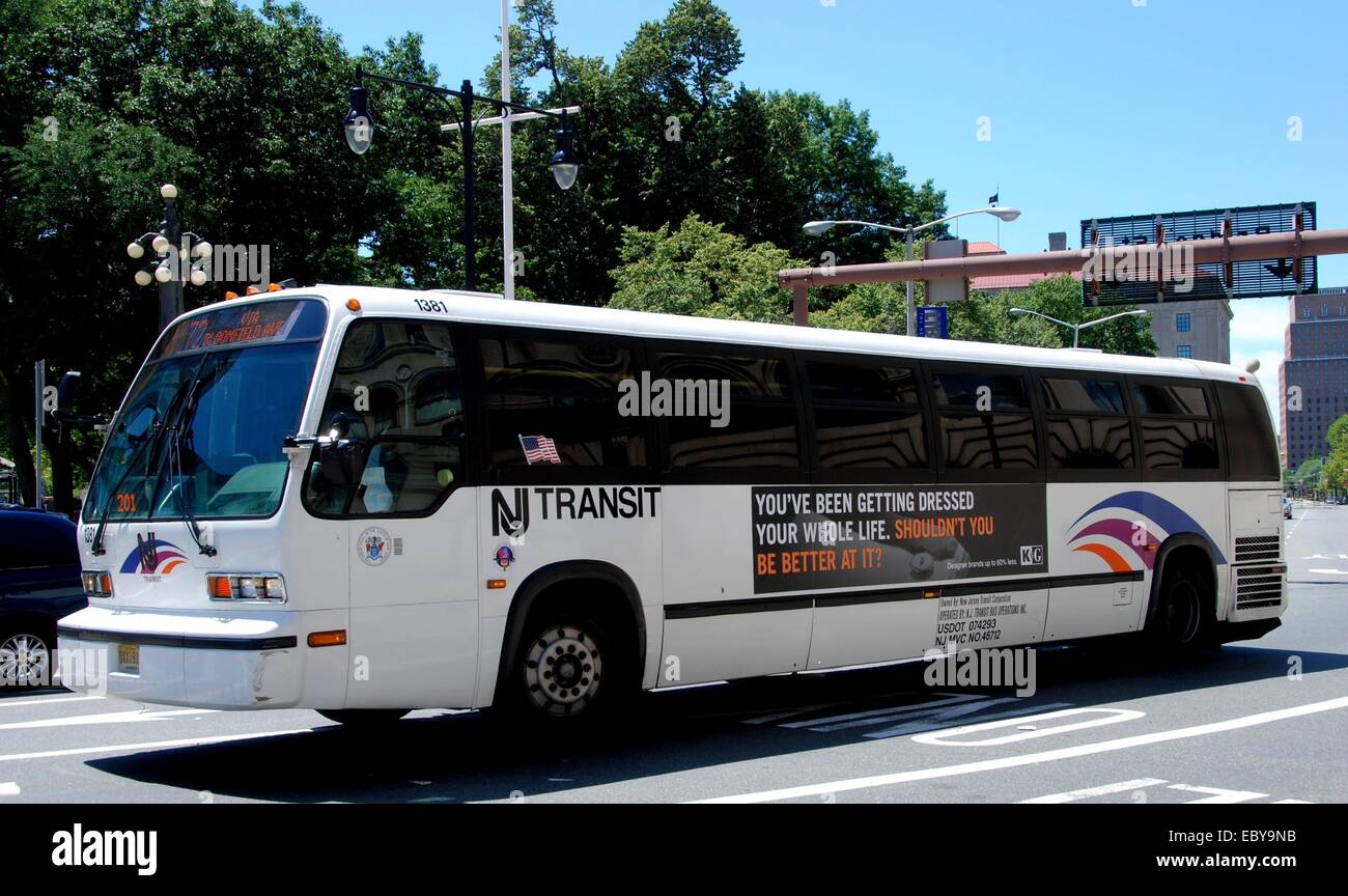 NEWARK, NEW JERSEY:  A NJ Transit system bus on Washington Street Stock Photo