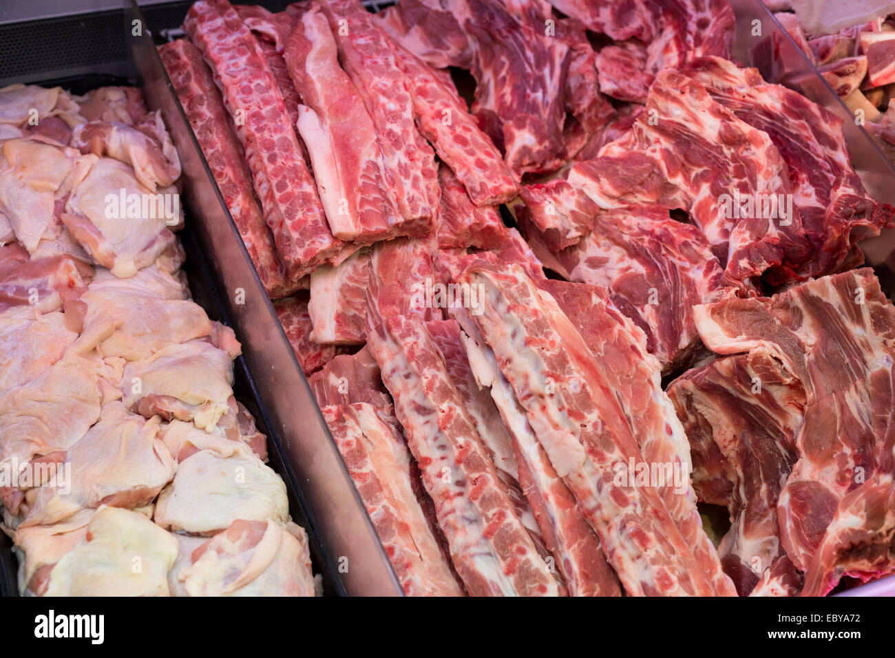 pork ribs in Butcher's Shop Stock Photo