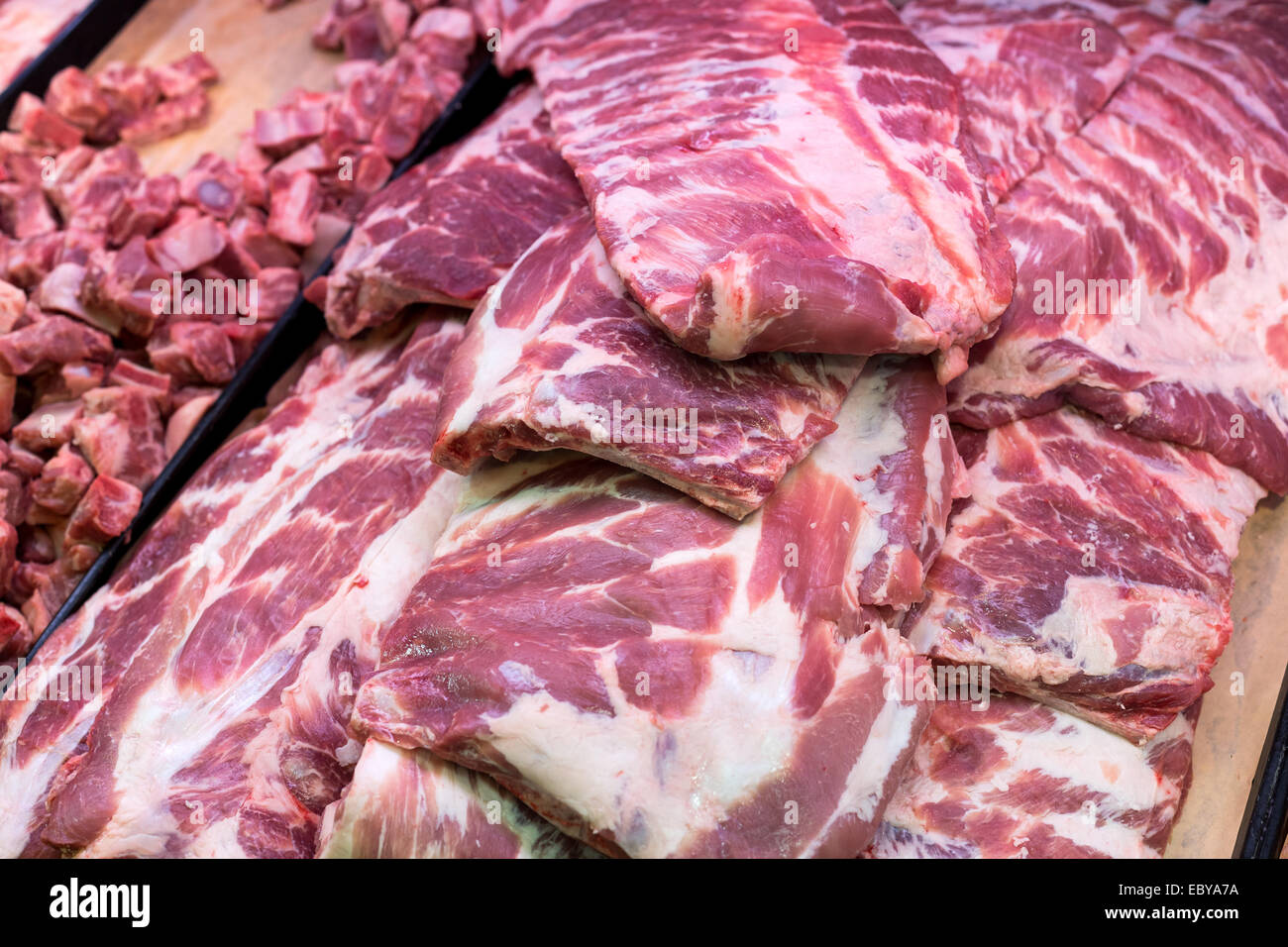pork ribs in Butcher's Shop Stock Photo