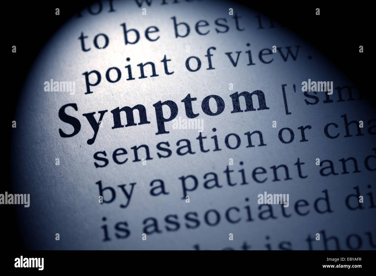 Fake Dictionary, Dictionary definition of the word symptom. Stock Photo