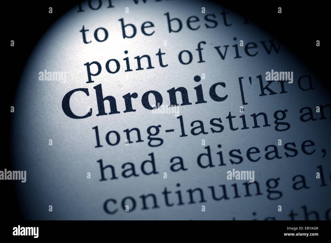 Fake Dictionary, Dictionary definition of the word Chronic. Stock Photo