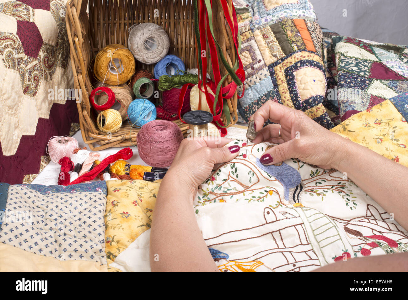 various items for quilting and embroidery Stock Photo Alamy