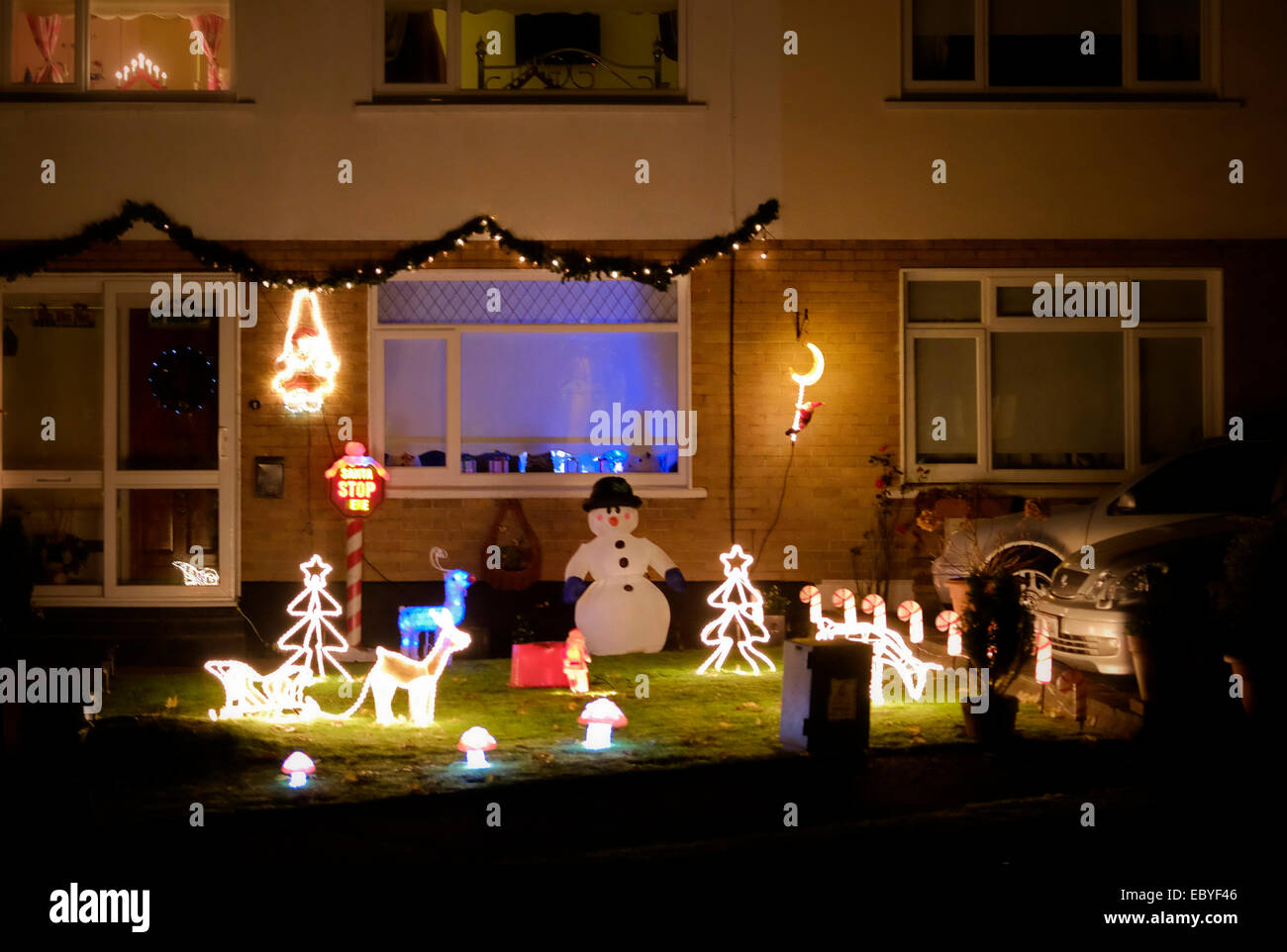 House with really elaborate Christmas lights in Ireland Stock Photo