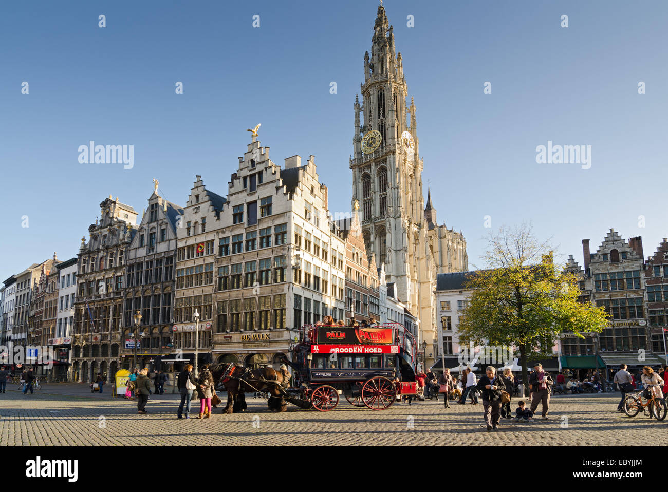 ANTWERP, BELGIUM - OCTOBER 26: The Grote Markt, square with the historic carriage on October 26, 2013 in  in Antwerp, Belgium. Stock Photo