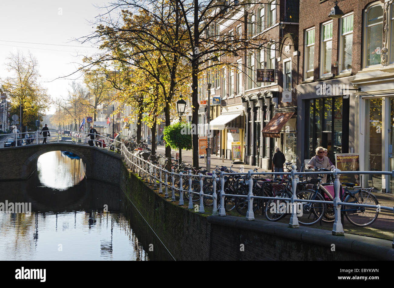 DELFT, NETHERLANDS - OCTOBER 24: A view of a portion of the town center of Delft, on October 24, 2013 in Delft, Netherlands Stock Photo