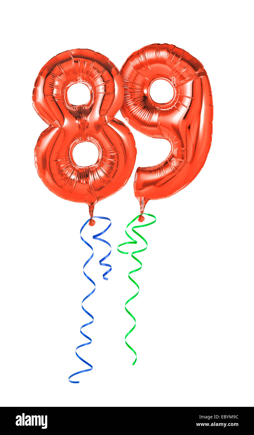 Red balloons with ribbon - Number 89 Stock Photo