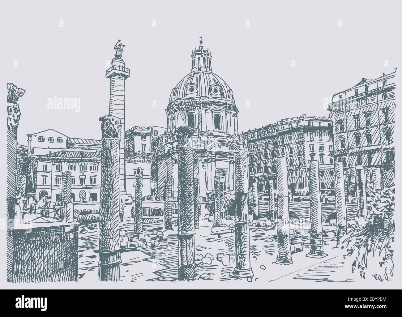 original sketch hand drawing of Rome Italy famous cityscape, travel ...