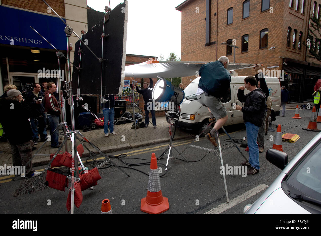 Setting up a street scene for film 'Johnny Was' Stock Photo