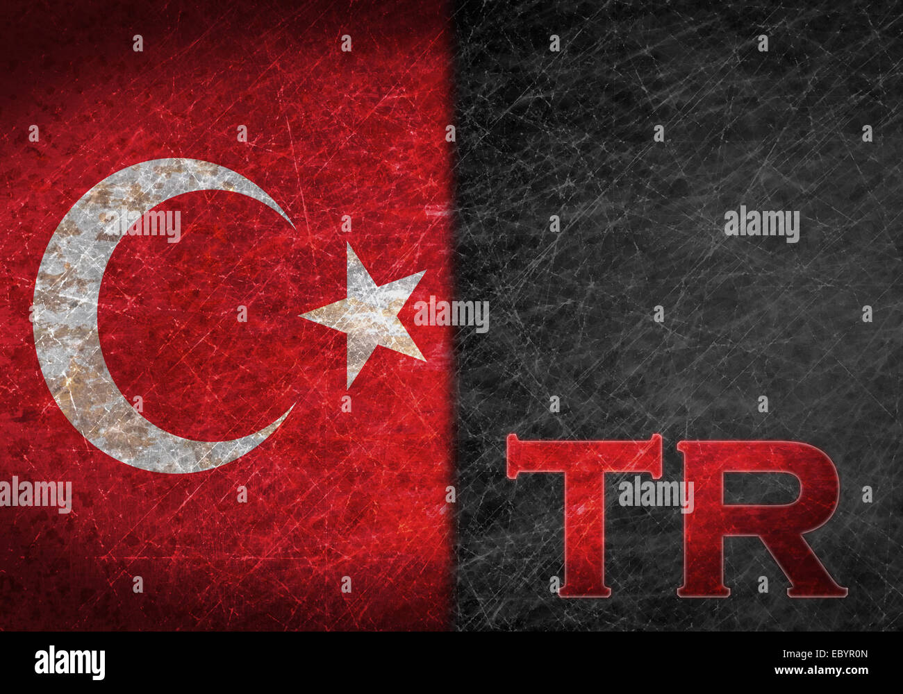 Old rusty metal sign with a flag and country abbreviation - Turkey Stock Photo