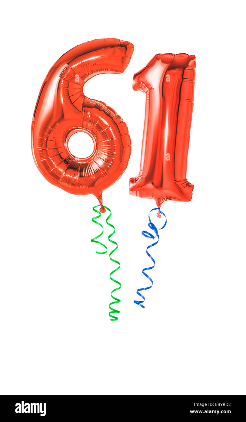 Red balloons with ribbon - Number 61 Stock Photo - Alamy