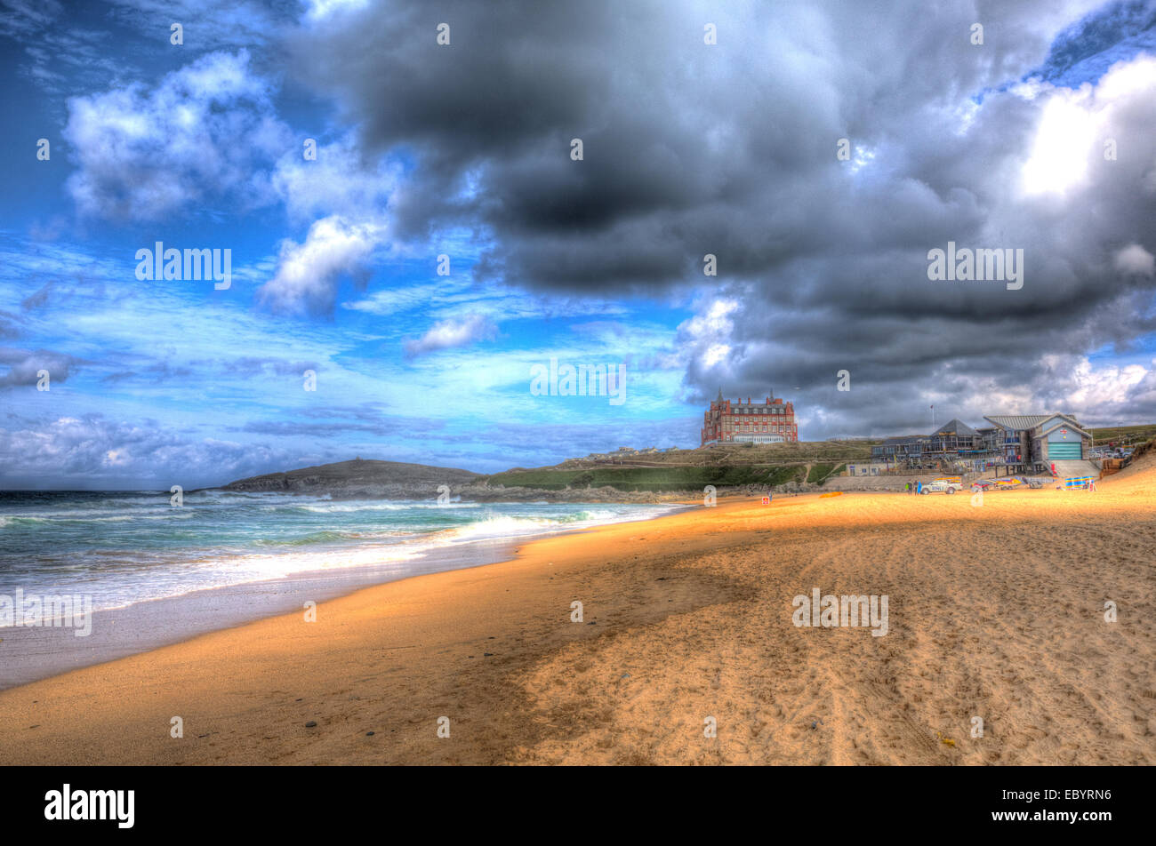 Fistral beach Newquay North Cornwall England UK like painting in HDR Stock Photo