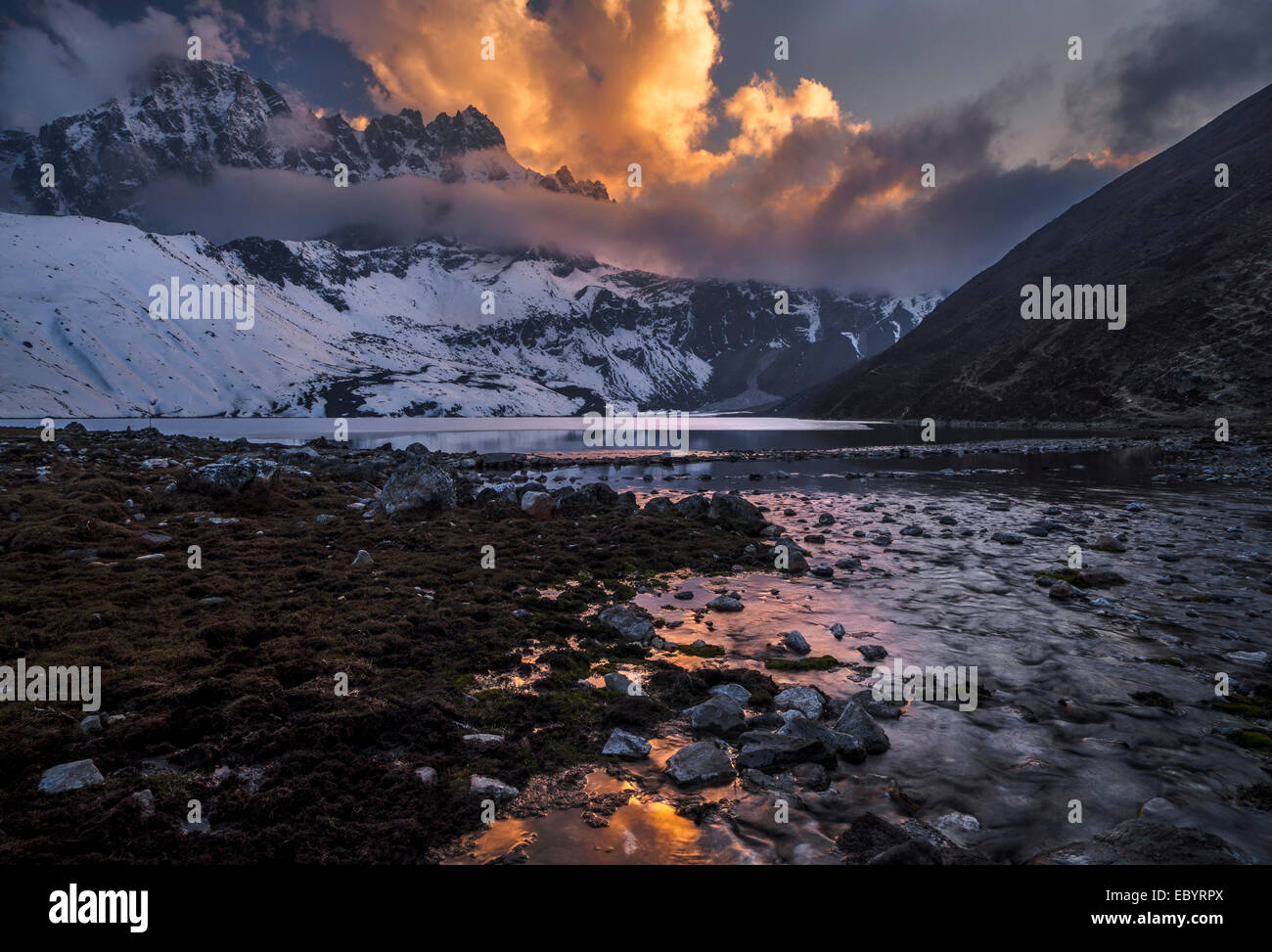 Sunset over Gokyo lake, Khumbu, Himalaya, Nepal, Asia Stock Photo