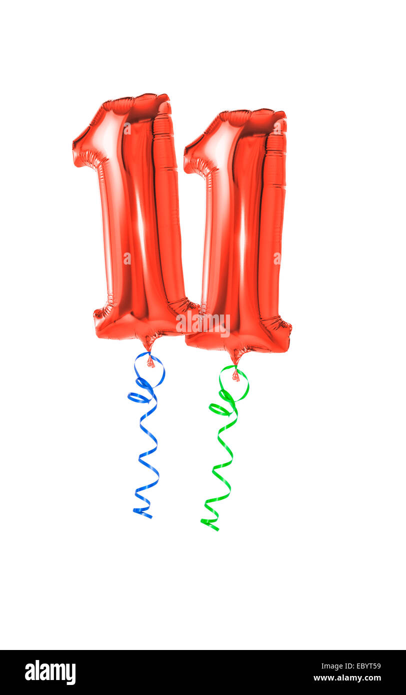 Red balloons with ribbon - Number 11 Stock Photo