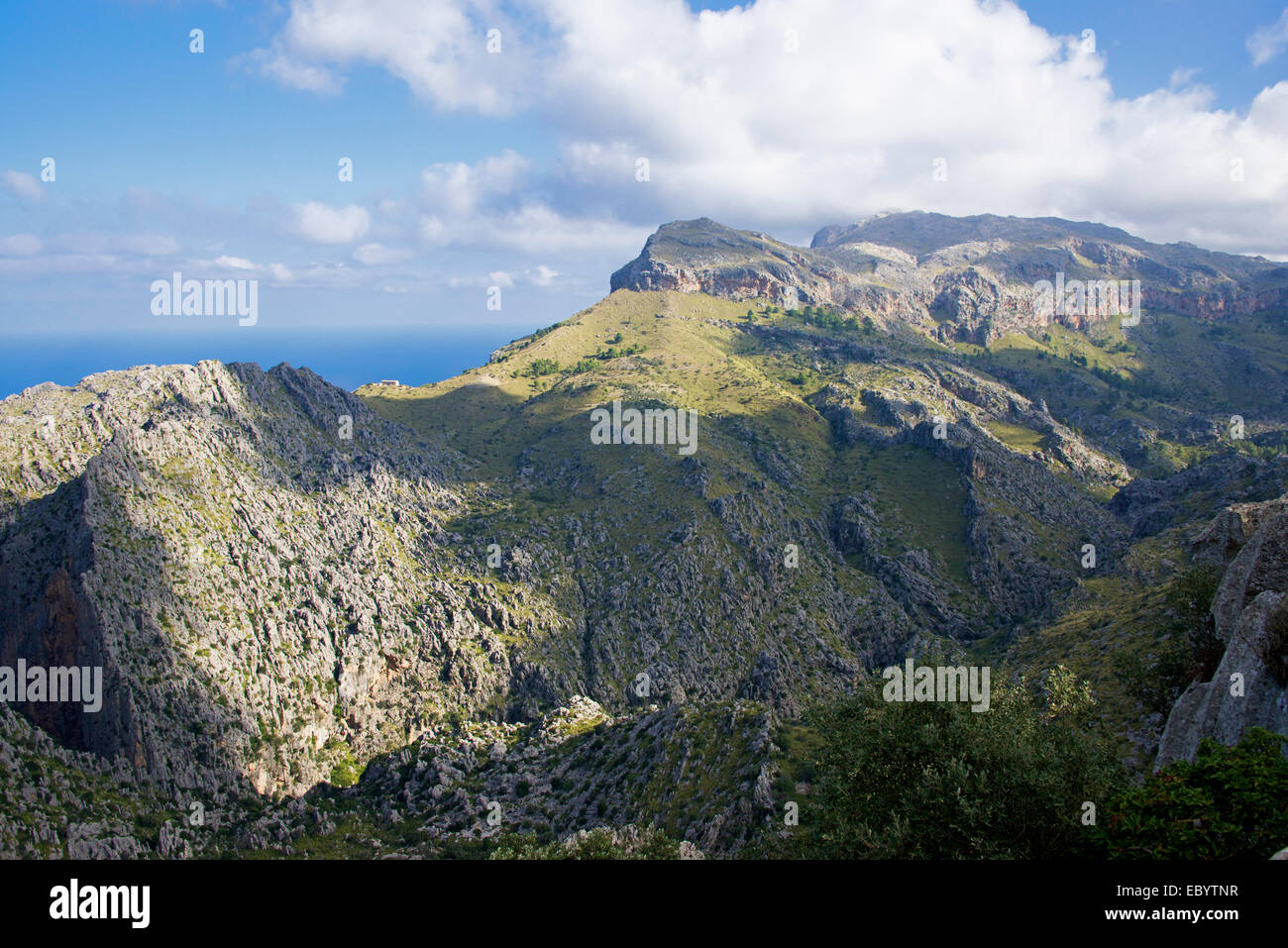 Panoramic view Tramuntana Mountains and Torrent de Pareis Gorge Mallorca Spain Stock Photo