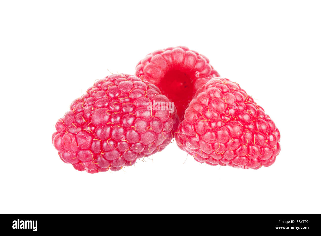 Three berries of a raspberry on a white background,  isolated Stock Photo