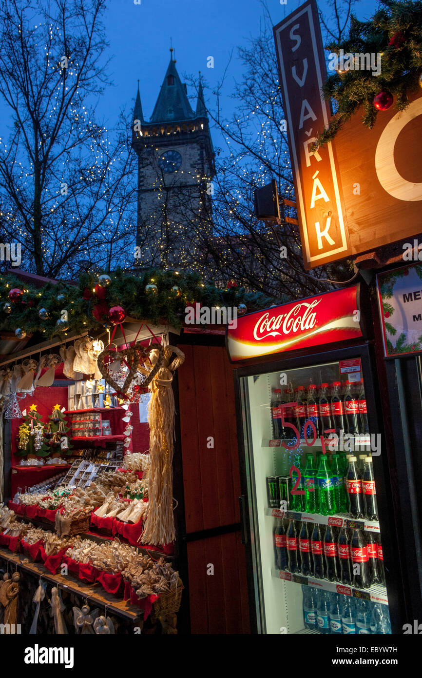 Stall on market Prague Christmas markets Old Town square Czech Republic Stock Photo