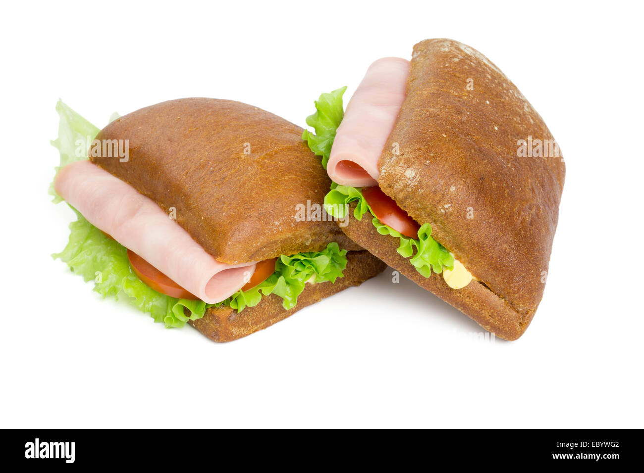 Two sandwiches with ham isolated on white Stock Photo