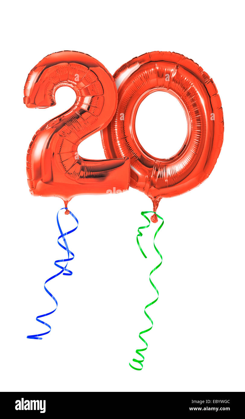 Red balloons with ribbon - Number 20 Stock Photo